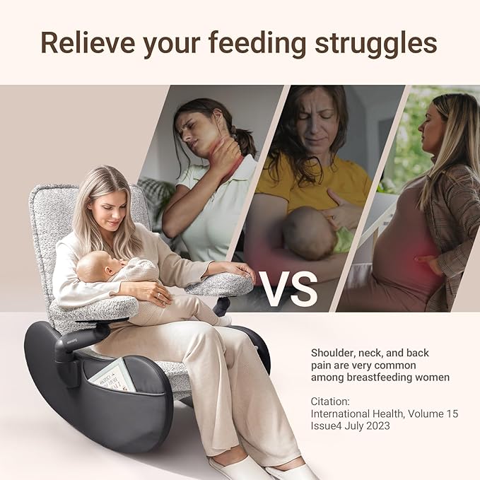 MAMAZING Lullabud Nursery Rocking Chair Glider with Adjustable Armrests for Breastfeeding, Upholstered Nursing Chair with Removable Cover for Mom and Baby(Black/Grey)