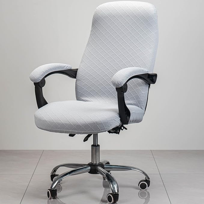Melaluxe Office Chair Cover with Armrest Covers, Universal Stretch Desk Chair Cover, Computer Chair Slipcovers (Size: L) - Light Gray