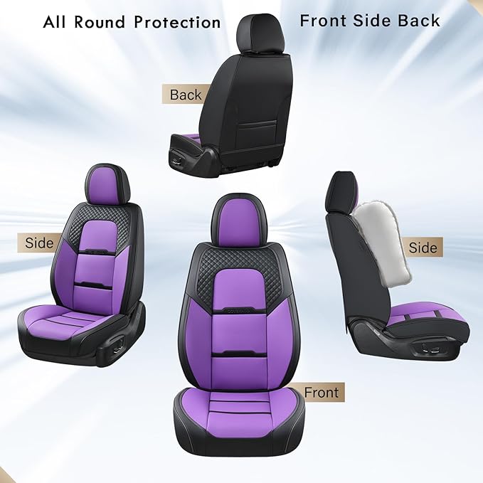 Coverado Car Seat Covers Front Seats, 2 Piece Car Seat Protector with Removable Headrest, Nappa Leather Breathable Front Side All Wrapped Universal Fit Truck Automotive Most Cars Purple