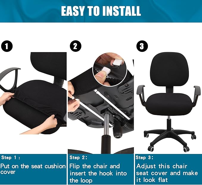 Smiry Stretch Jacquard Office Computer Chair Seat Covers, Removable Washable Anti-dust Desk Chair Seat Cushion Protectors - Black