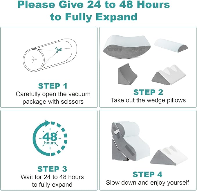 Hansleep Bed Wedge Pillow Set for After Surgery 4PCS, Post Surgery Pillow for Sleep Apnea and Acid Reflux Relief, Adjustable Reading Pillows Back Support with Memory Foam, White, 20"
