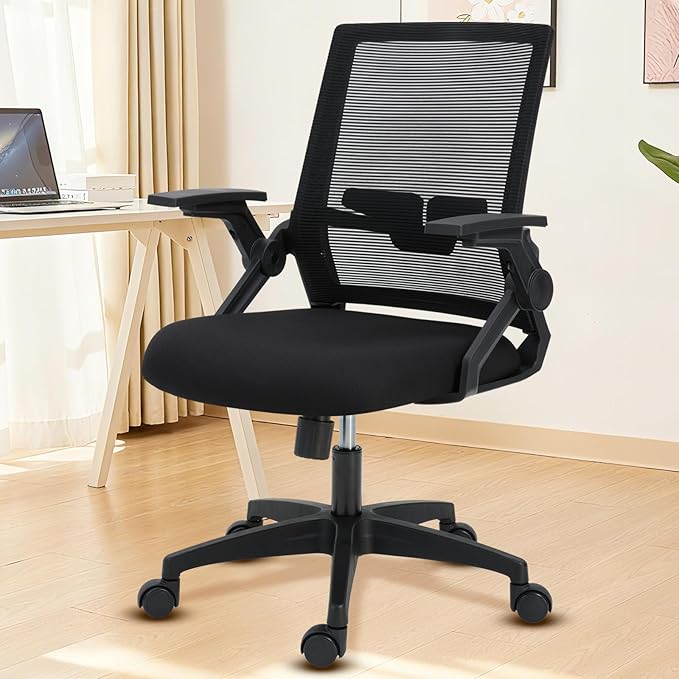Ergonomic Office Chair, 400lbs Desk Chair with Flip-Up Arms and Lumbar Support, Rolling Work Swivel Chair with Breathable Mesh, High Back Office Computer Chair for Long Hours (Black)