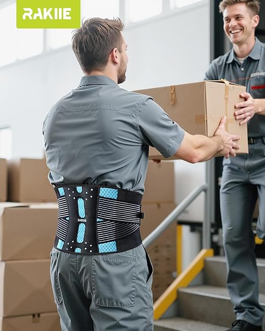 Rakiie Slim Back Brace for Lower Back Pain Relief, Lightweight & Breathable Back Support Brace for Men Women, Ergonomic Light Lumbar Support for Everyday Wear, Sky Blue XL