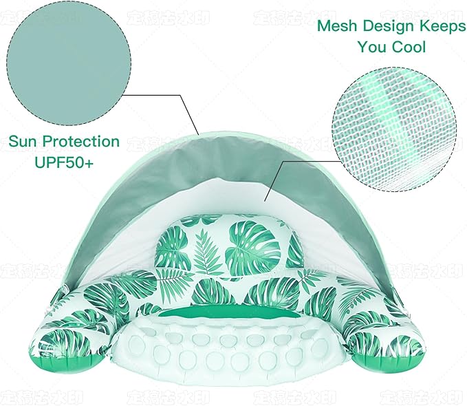 COOLCOOLDEE Pool Float with Canopy, Cup Holder - XL Pool Chair Lounge Float with Adjustable Sun Shade Cover, Drink Holder, Ergonomic Headrest,Inflatable Pool Float for Adults