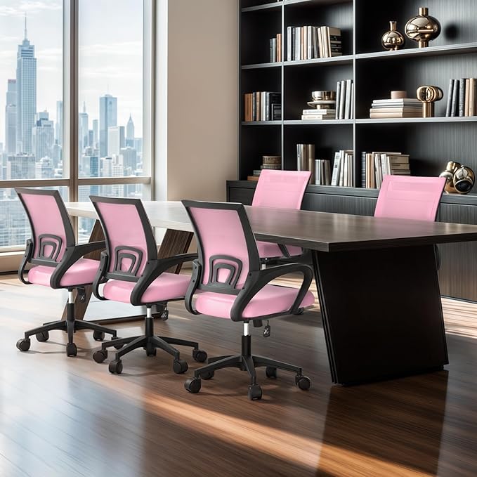 MoNiBloom Mesh Office Chair, Ergonomic Computer Chair for Adults, Rolling Swivel Mid-Back Desk Chair with Lumbar Support, Comfy Armrest for Home Office, Gaming, Pink 10 Pack