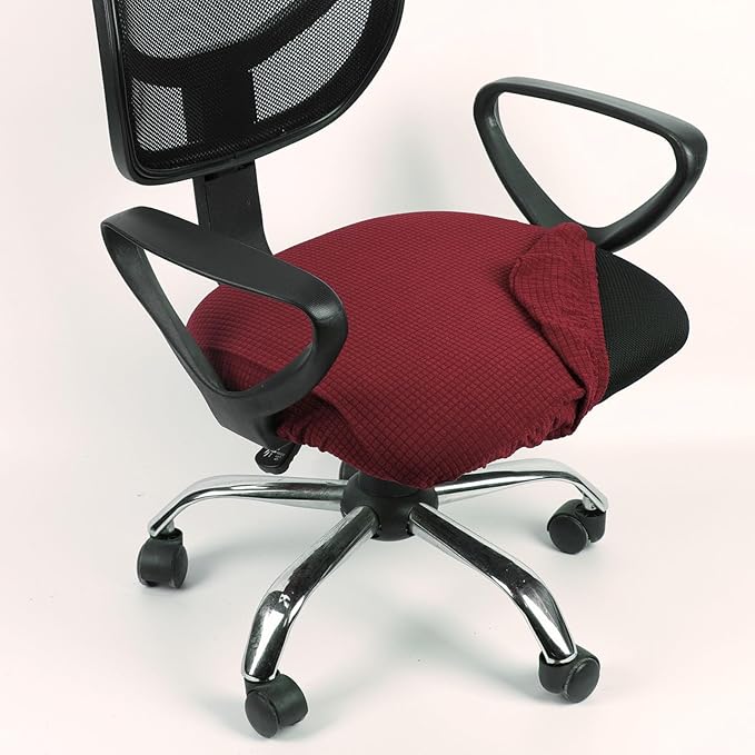 Melaluxe Stretch Jacquard Office Chair Cover, Removable Washable Desk Chair Cover Rotating Chair Seat Slipcover, Wine Red