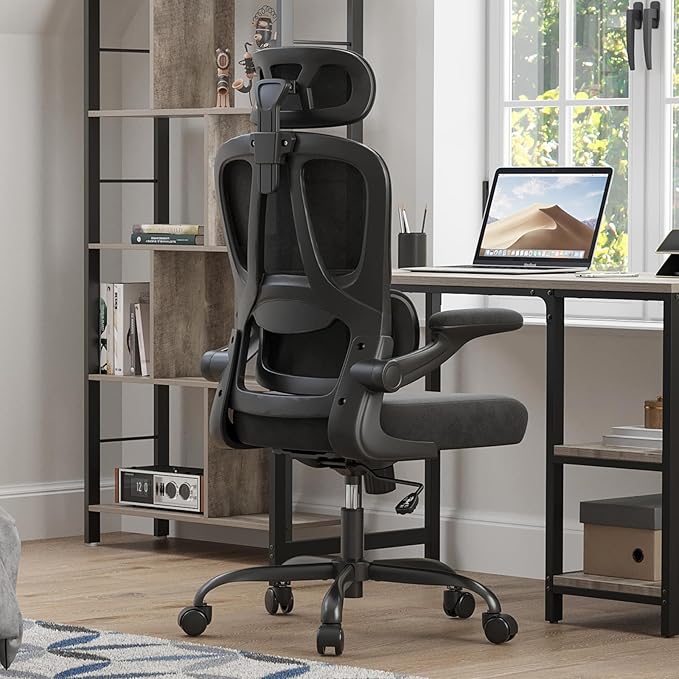 Breathable All-Mesh Ergonomic Chair with Headrest - High Back Desk Chair for Cool, Sweat-Free Work Sessions, Silent Casters Perfect for Bedroom Office (Black)