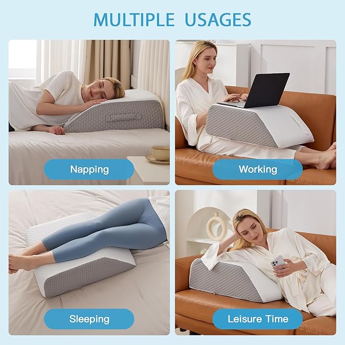 MEGCXIT Leg Pillow Elevation Blood Circulation, Leg Wedge for Elevation for Swelling, Leg Elevating Pillow for After Surgery, Memory Foam Foot Knee Pillow for Back Sleeping 24×19×8 Inch White/Grey