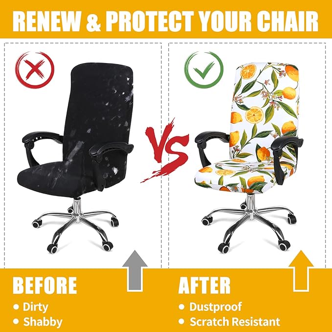Smiry Stretch Printed Office Computer Chair Covers, Universal Desk Rotating Chair Slipcovers Removable Washable, Soft Fit Anti-Dust Spandex Protector Cover with Zipper, Yellow