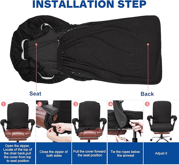 NeColorLife Office Chair Cover,Computer Seat Cover with Armrest Covers, Stretchable Jacquard Desk Chair Slipcover for High-Back Rotating Chair (Medium, Black)
