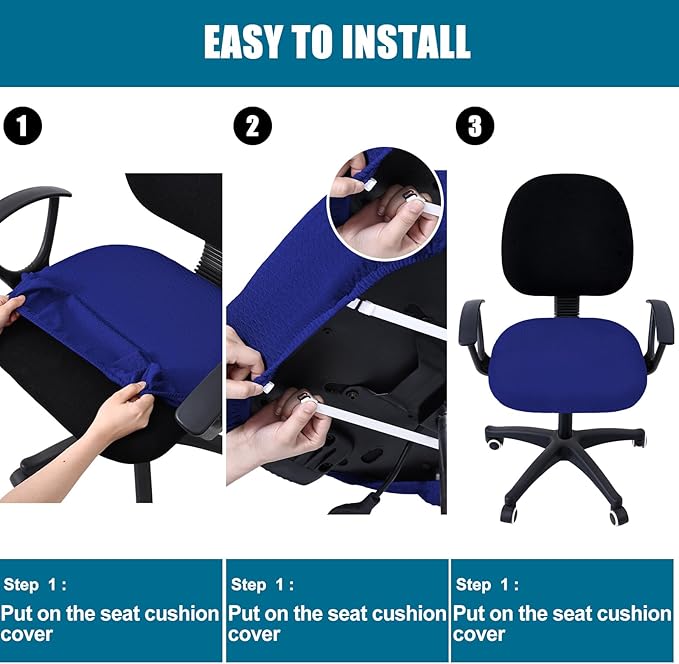 Smiry Stretch Jacquard Office Computer Chair Seat Covers, Removable Washable Anti-dust Desk Chair Seat Cushion Protectors - Royal Blue