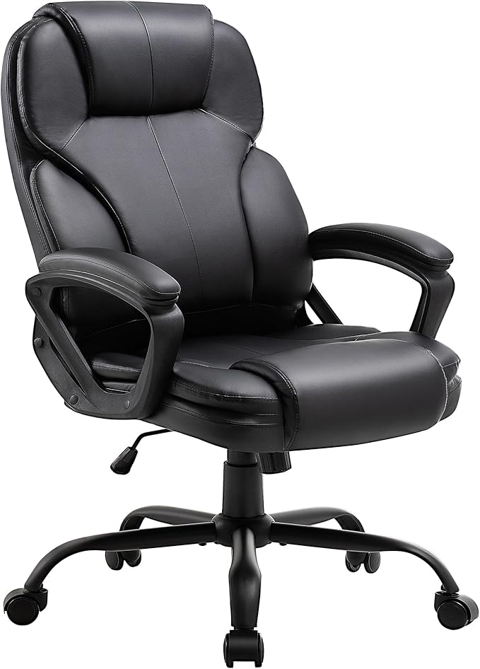 Ergonomic Office Chair with High Back, Comfy Desk Chair, Adjustable Executive Office Chair for Home Office, Big and Tall Computer Chair Heavy Duty, 360° Swivel, Faux Leather Black