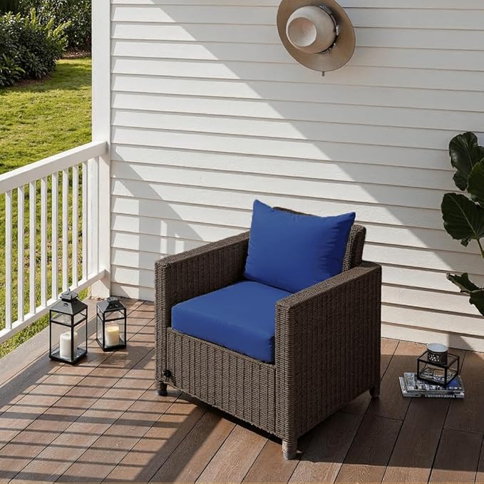 PatioGlow Outdoor Seat Cushion Set 22 x 22 x 4 Inch, Waterproof & Fade Resistant Patio Furniture Cushions with Removable Cover and Ties, Thick Deep Seating Pads for Outside Chair Sofa Couch, Blue
