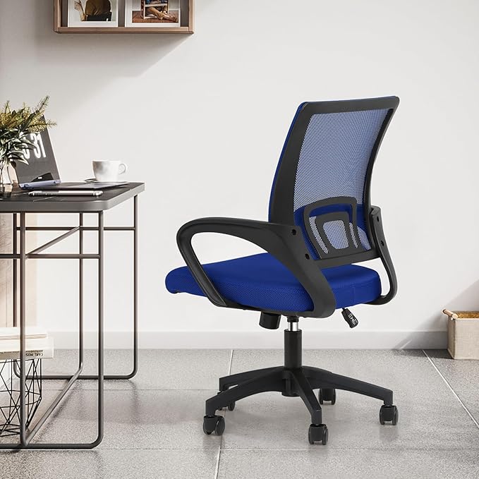 MoNiBloom Mesh Office Chair, Ergonomic Computer Chair for Adults, Rolling Swivel Mid-Back Desk Chair with Lumbar Support, Comfy Armrest for Home Office, Gaming, Blue