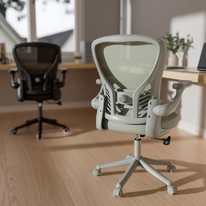 GYI Ergonomic Office Chair, Mesh Desk Chair with Adjustable Lumbar Support and 3D Flip-up Arms, Computer Chair with Wheels, All Grey