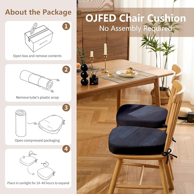 D-Shaped Chair Cushions for Dining Chairs, 2.5” Thick Chair Pads with Washable Comfortable Textured Cover, Non Slip Kitchen Chair Cushions with Ties, 16.5" x 16.5", 6 Pack, Navy