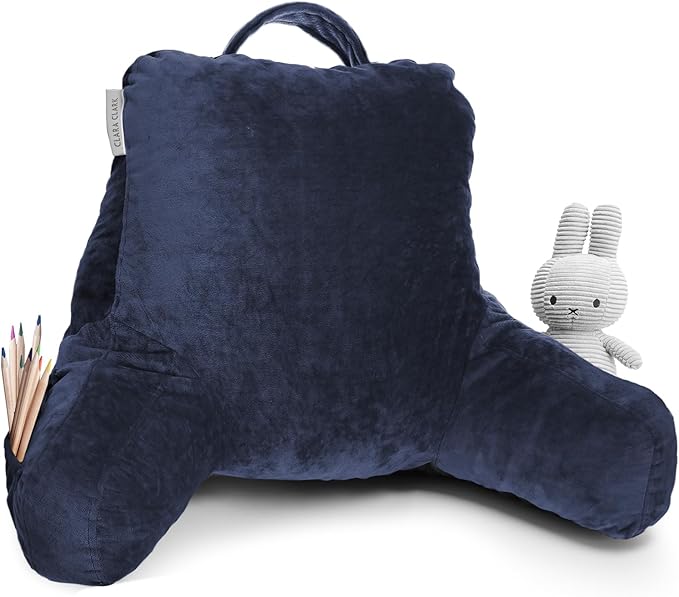 Clara Clark Reading Pillow for Kids & Teens with Shredded Memory Foam, Backrest Pillows for Reading, Watching, and Gaming, Use on Couch, Bed, or Floor, Adjustable Support with Washable Cover Navy Blue