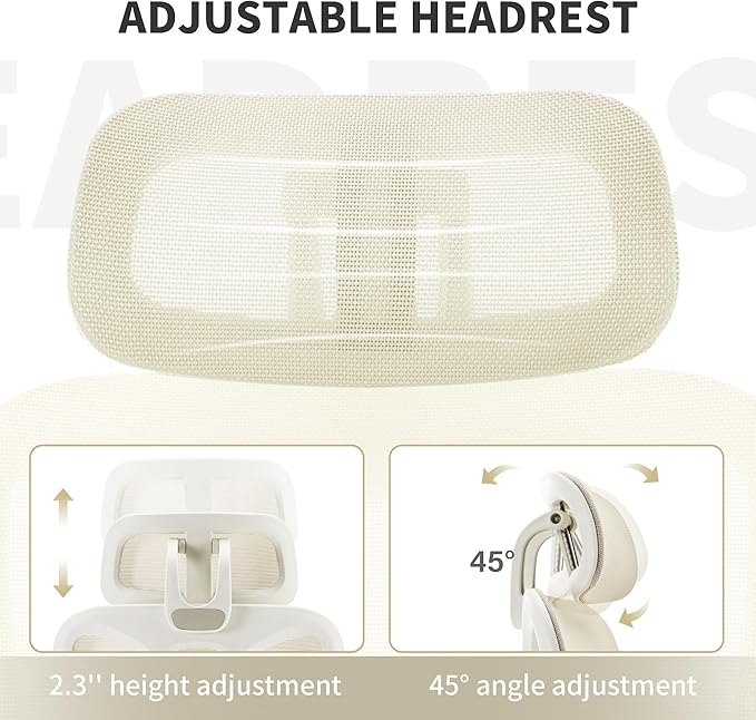 Ergonomic Office Chair with Footrest, 90-135° Reclining High Back Desk Chair with Lumbar Support, 2D Headrest, 2D Armrests, Computer Chair for Long Hours, Cream
