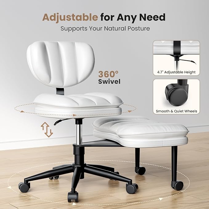 HOMRELEXA Extra-Wide & Tall Cross-Legged Office Chair – Deeply-Padded Cloud Seat, Ergonomic Back Support, Adjustable Height for ADHD & Meditation, White