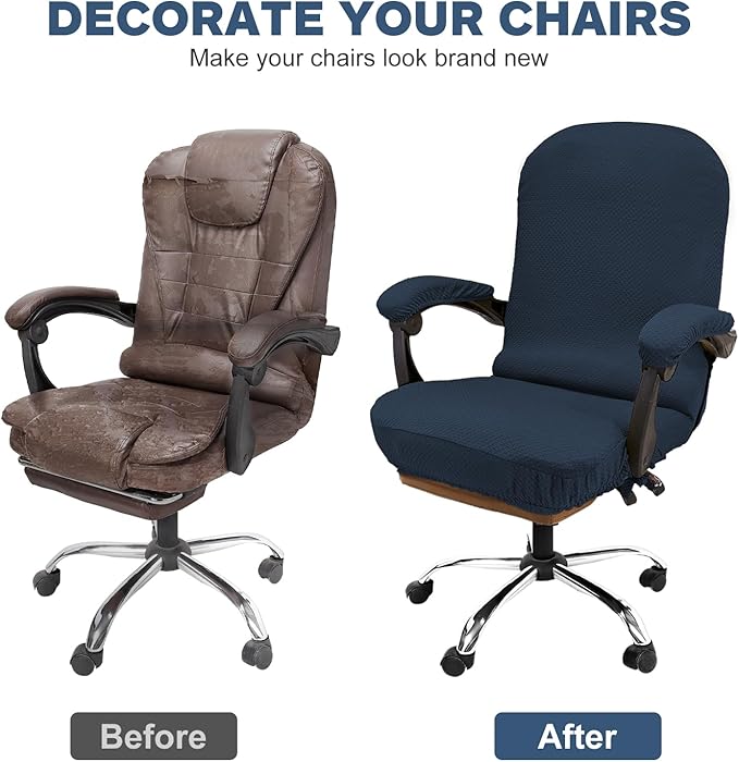 NeColorLife Office Chair Cover with Armrest Covers Stretchable - Zippered High Back Seat Cover for Extra Large Executive Desk Chairs,Big Tall Man (X-Large Size, Navy Blue)