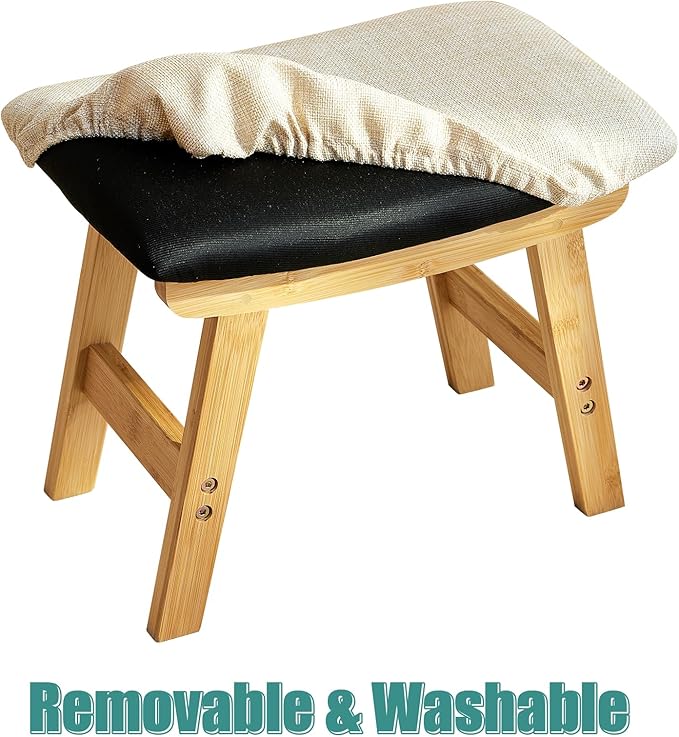 viewcare Gray Small Soft Footrest Ottoman with Wood Legs, Sofa Footrest Extra Seating for Living Room Entryway Office