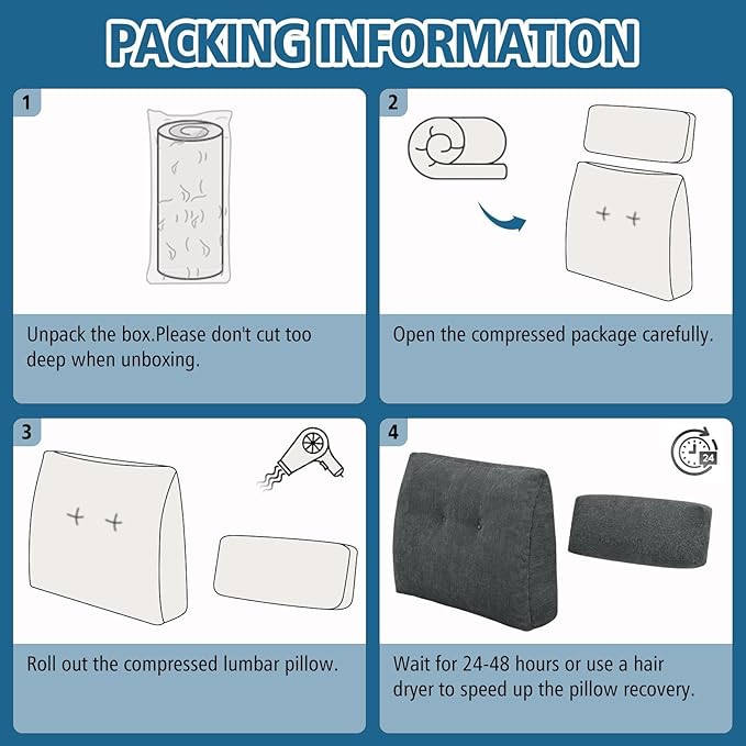 Lumbar Support Pillow for Recliner Chair with Headrest, Dual-Layer Large Back Pillow for Deep Couch & Sofa, Memory Foam Lower Back Support Cushion Set for Sciatica Relief Dark Grey