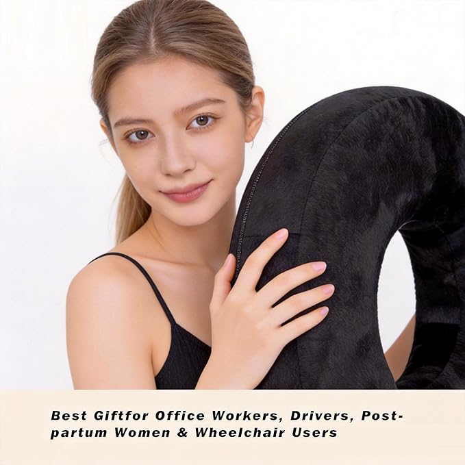 Donut Pillow Seat Cushion for Tailbone Pain Relief, Memory Foam Coccyx Cushion with Ergonomic Cutout, Non-Slip & Washable, Hemorrhoid Support for Office Chair, Car, Postpartum Sitting