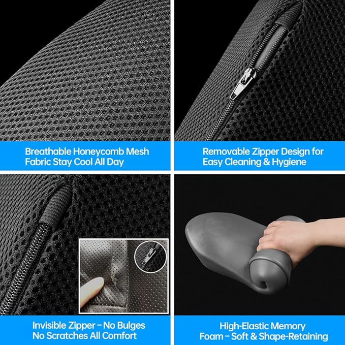 1P Car Lumbar Support with Ergonomic Structure, Suitable for Office Chairs, Gaming Chairs and Car Seats, Memory Foam Material with Breathable Mesh Fabric, Long-Lasting Lumbar Support