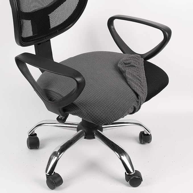 Melaluxe Stretch Jacquard Office Chair Cover, Removable Washable Desk Chair Cover Rotating Chair Seat Slipcover, Dark Gray