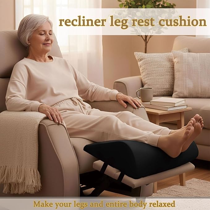 Recliner Foot Rest Cushion, Leg Pillow Extender with Adjustable Straps, for Reclining Chairs, Bed, Sofa - Extra Large Wedge Foam Support Pad Elevates Legs and Feet (Black)