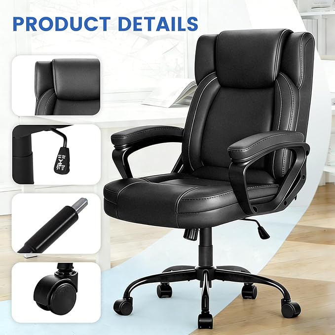 WAYTRIM Office Chair Home Office Desk Chair Comfy High Back Swivel Computer Chair Leather Managerial Executive Rolling Chair with Lumbar Support, Adjustable Height