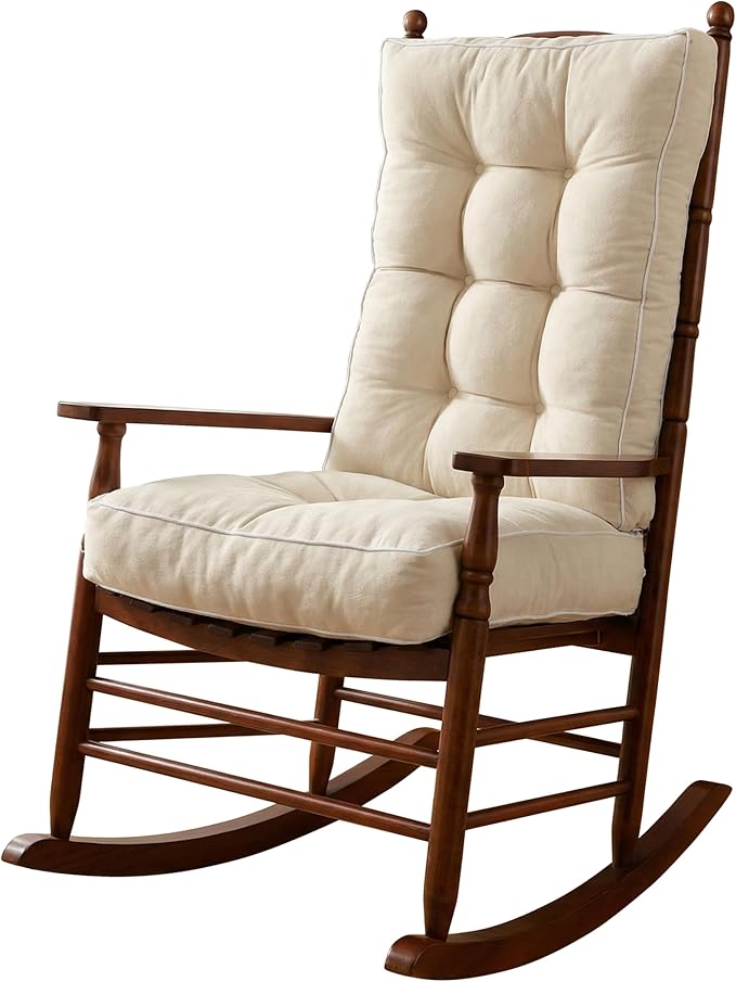 Rocking Chair Cushions Indoor, 5-inch Thicken Seat Cushion with Memory Foam Non-Slip Tufted Chair Pads Set of Seat & Back Cushion for Outdoor Rocker Living Room, Beige, 28x18x5/18x18x5