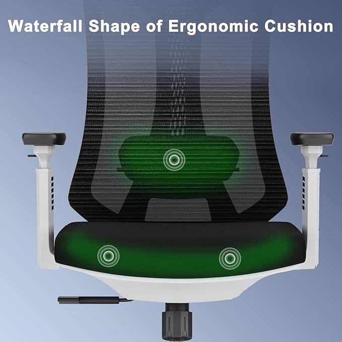 Logicfox Ergonomic Mesh Office Chair, Computer Desk Chair with 3D Armrests, Adjustable Lumbar Cushion and Adjustable Headrest, White High Back Home Office Chair with Tilt Function, Computer Chair