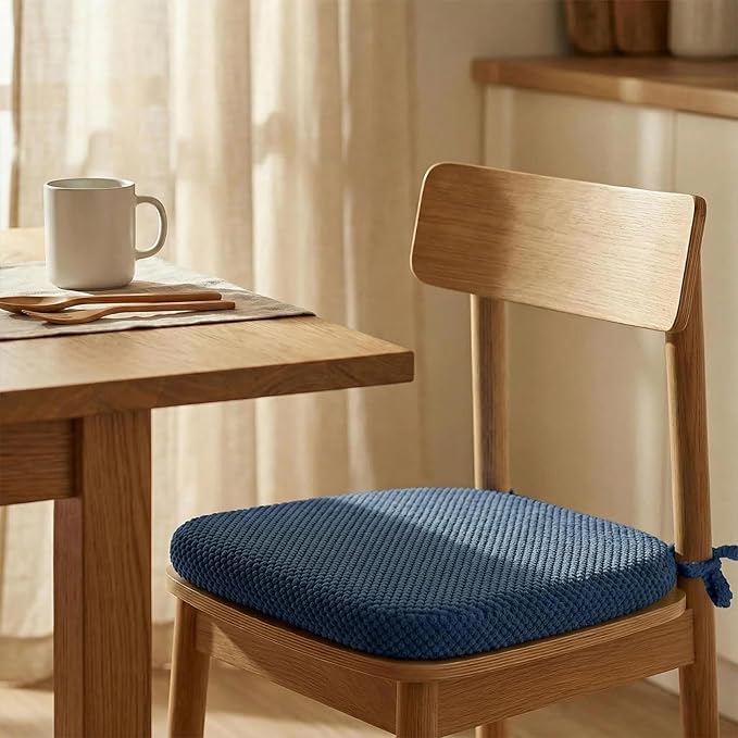 1 Pack Navy Blue Chair Cushions with Tie Removable Cover, D-Shape Dining Kitchen Chair Seat Pads Non Slip 17"x16"