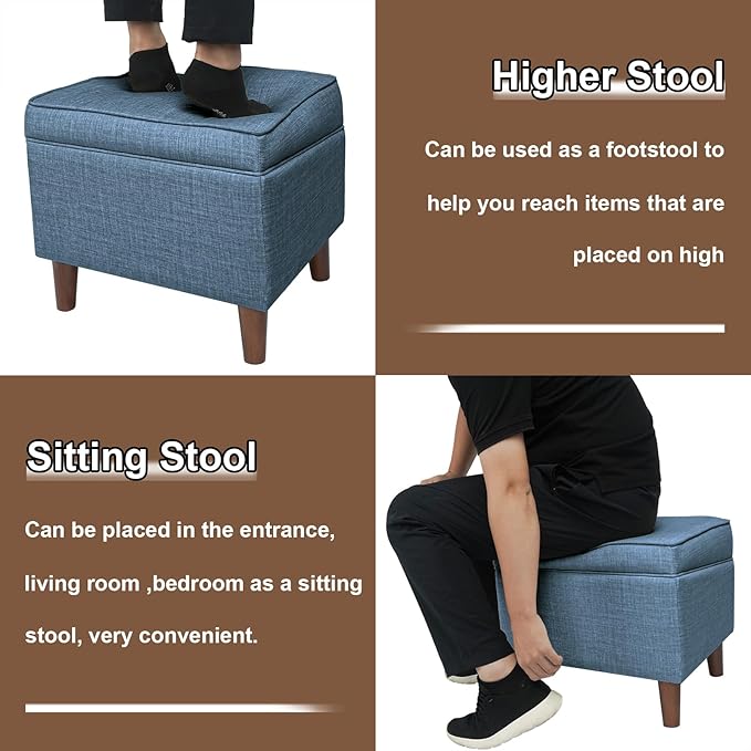 FAGAGA Foot Rest with Adjustable Cover, Storage Ottoman Dorm, Footstool and Sitting Stool, Ottoman Foot Stools for Living Room, Bedroom, Dorm, Blue