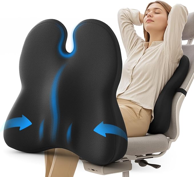 ZZ-WELL Lumbar Support Pillow for Office Chair - Memory Foam Office Chair Back Support - Ergonomic Lumbar & Back Support Pillow with Strap, Machine Washable Cover (Black)