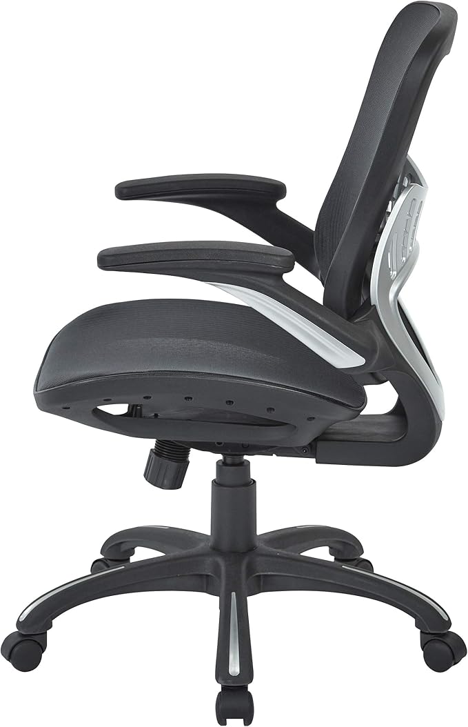 Office Star Riley Ventilated Manager's Office Desk Chair with Breathable Mesh Seat and Back, Black Base with Black