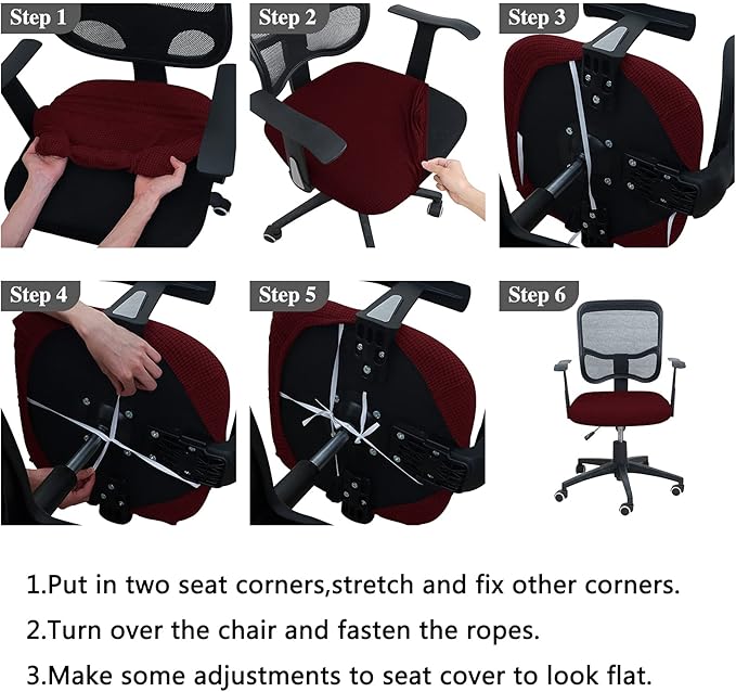 FORCHEER Office Desk Chair Seat Cover 18inch 1 Piece Water Resistant Stretch Computer Chair Seat Cushion Slipcover Washable-Burgandy