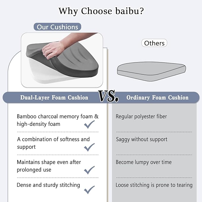 baibu Kitchen Chair Cushions, Dual-Layer Patented Design Molded Memory Foam Dining Chair Pads with Ties and Washable Cover, 17" x 16" x 2", Light Brown