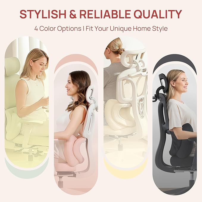 CabLady S1 Petite Ergonomic Home Desk Chair with Footrest and Headrest, High Back Fixed Lumbar Support with Detachable Pillow, Reclining Cute Office Chair for Women & Girls, 300 LBS Capacity