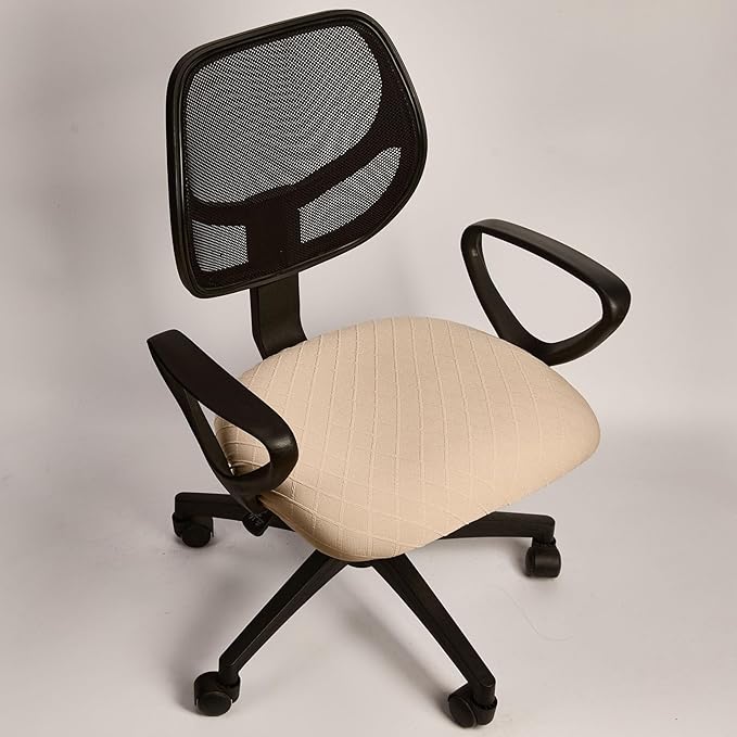 Melaluxe Stretch Jacquard Office Chair Cover, Removable Washable Desk Chair Cover Rotating Chair Seat Slipcover, Beige