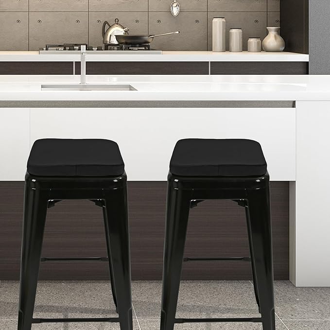 SINOSSO Magnetic Memory Foam Metal Stool Cushions Set of 4, Luxury Velvet Bar Cafe Stackable Chair Seat Pads, Non-Slip & Washable (Square, Black, 4)