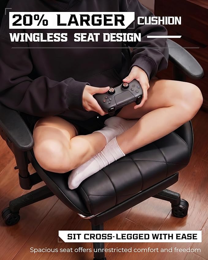 GTPLAYER Gaming Chair, Big and Tall Video Game Chair with High Back PU Leather, Home Office Ergonomic Computer Chair with Footrest, Adjustable Height, 360° Swivel Wheels for Adults and Teens