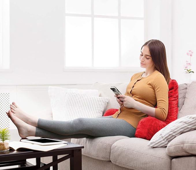 Clara Clark Reading Pillow with Shredded Memory Foam for Sitting Up in Bed and Couch, Back and Arms Adjustable Support for Adults & Teens Backrest Pillows for Reading, with Washable Cover Red