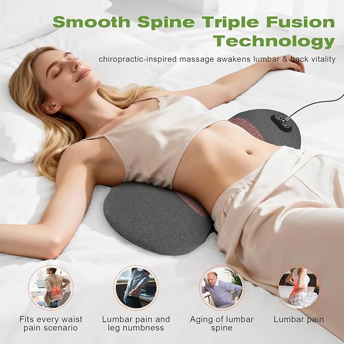 3 in 1 Electric Lumbar Support Pillow with Heat, Vibration & Traction – Adjustable Triple Fusion Back Massager for Lower Back & Sciatica Pain Relief, Deep Tissue Relaxation, Memory Foam Cushion