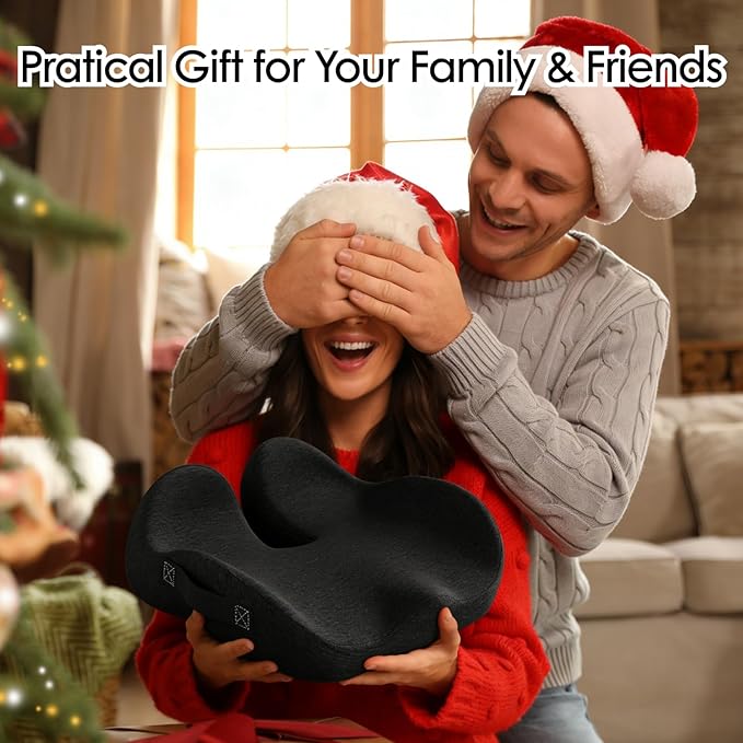 Car Seat Cushion, Memory Foam Cushion with Carry Handle for Drivers, Orthopedic Sciatica & Tailbone Pain Relief for Long Driving, Comfortable Back Support for Car, Truck & Travel - Charcoal