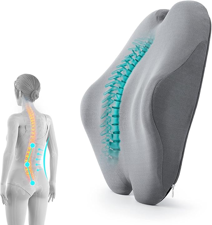 Lumbar Support Pillow, Back Support Pillow for Chair, Memory Foam Car Seat Back Pillows for Back Pain Relief, Ergonomic Design, Perfect for Home Office Desk Chairs,Plane-No Vibrating Version