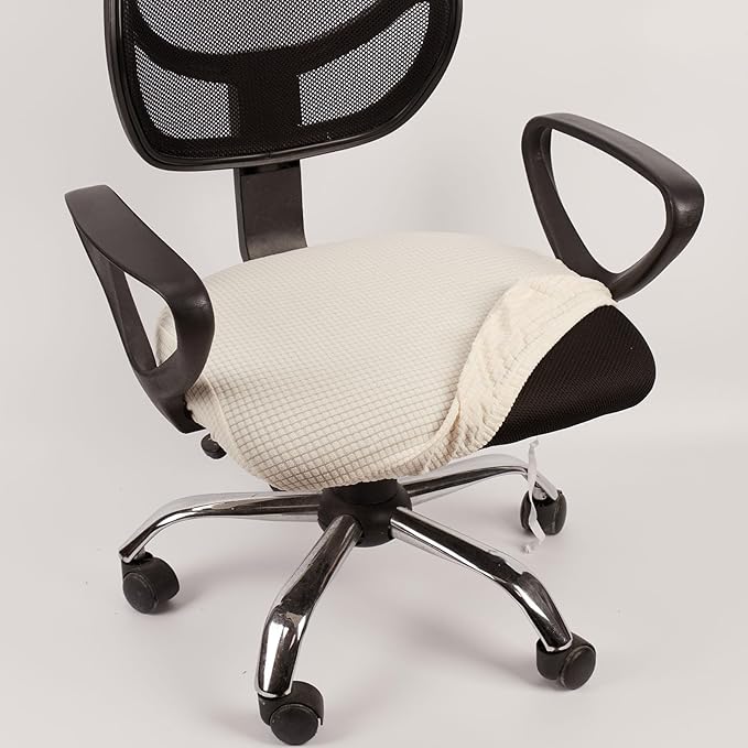 Melaluxe Stretch Jacquard Office Chair Cover, Removable Washable Desk Chair Cover Rotating Chair Seat Slipcover, Cream-White