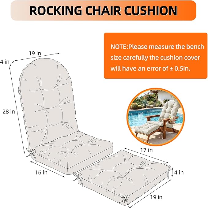 Rocking Chair Cushion Set - Soft Chenille 2-Piece Seat & Ottoman Pad, Tufted Non-Slip Design, High-Density Foam Nursery Glider Cushions, All-Season Indoor/Outdoor Rocker Comfort, Oyster White