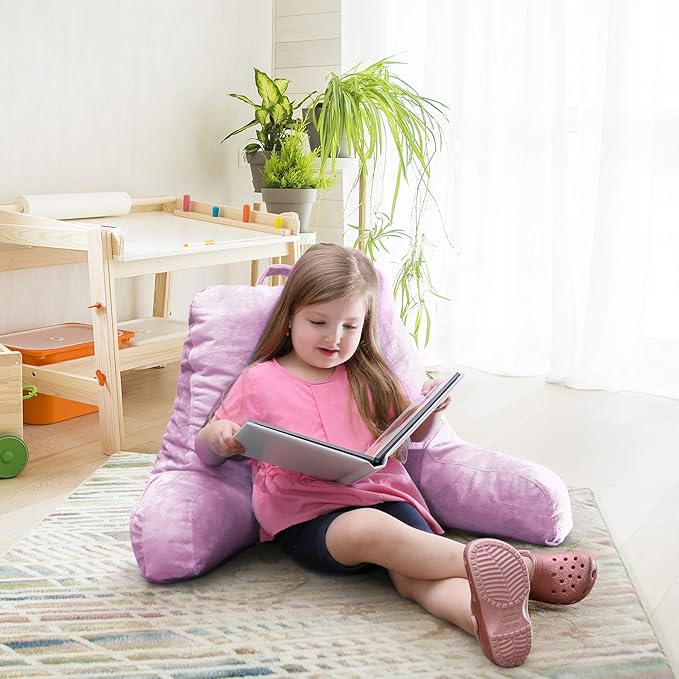 Clara Clark Reading Pillow for Kids & Teens with Shredded Memory Foam, Backrest Pillows for Reading, Watching, and Gaming, Use on The Couch, Bed, or Floor, Adjustable Support, Washable Cover Lavender